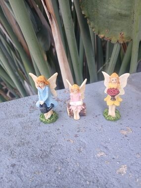 Hand-Painted Fairy Figurine Set - Blue, Pink & Yellow Decorative Fairies